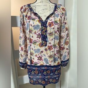 Vintage America Tunic Top Peasant Floral SZ Medium EUC